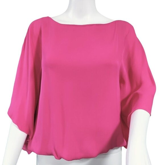 Alice & Olivia 100% Silk 3/4 Sleeve Boat Neck Whimsy Boho Sway Blouse Top Pink S - Picture 1 of 13
